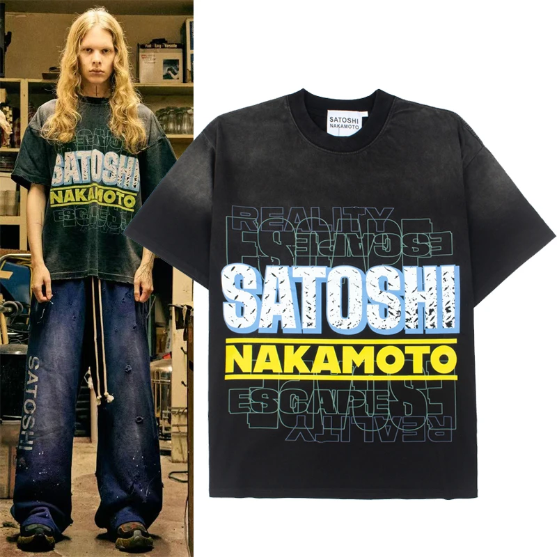 European and American Street Fashion Brand Satoshi Nakamoto Colorful Letter Print Trendy Brand Washed Vintage Style Super Popular Loose Short-Sleeve T-Shirt Unisex
European and American Street Fashion Brand Satoshi Nakamoto Colorful Letter Print Trendy Brand Washed Vintage Style Super Popular Loose Short-Sleeve T-Shirt Unisex