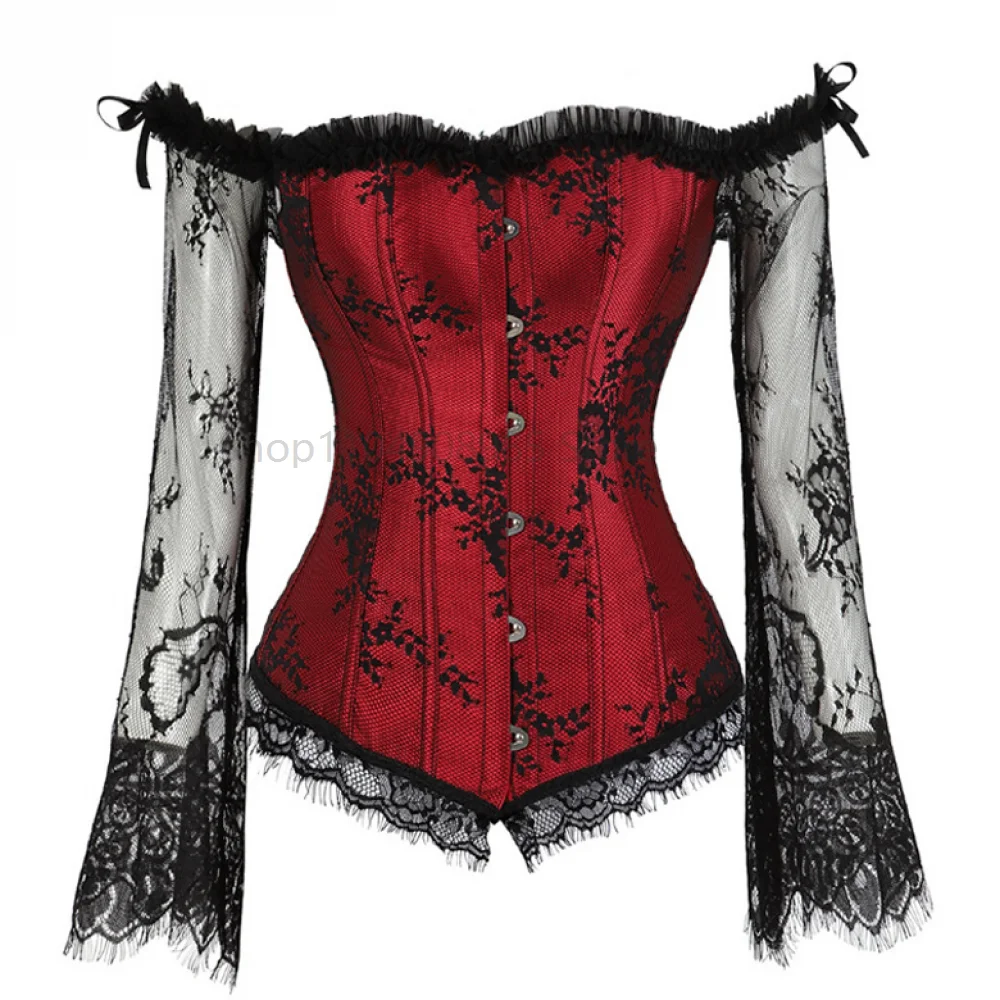 Gothic Corsets for Women Victorian Blouse Tops Off Shoulder Floral Corset Long Sleeves Lace Up Medieval Corset Bustier Black Red
Gothic Corsets for Women Victorian Blouse Tops Off Shoulder Floral Corset Long Sleeves Lace Up Medieval Corset Bustier Black Red