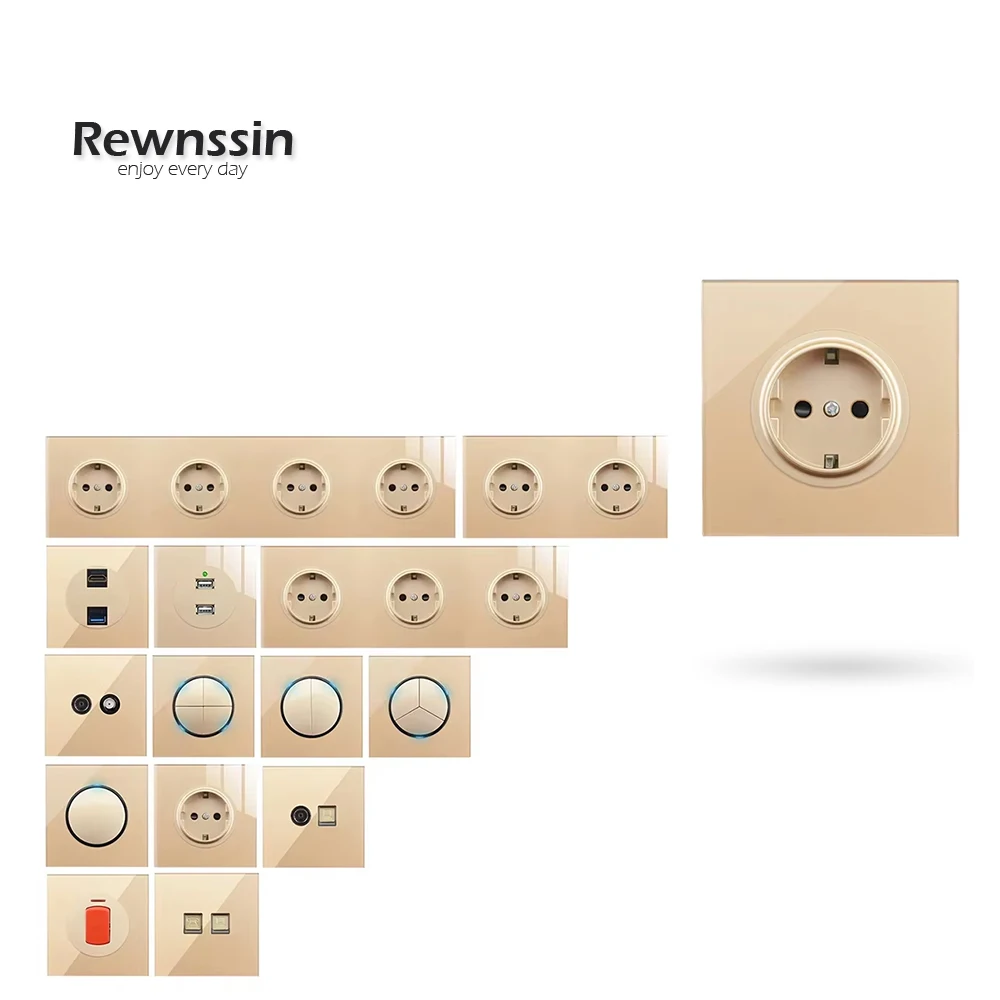 Household Switch Luxury Gold Glass Panel EU Standard Wall Power Socket RJ45 TV Internet Data Socket Button 16A110V-250V
Household Switch Luxury Gold Glass Panel EU Standard Wall Power Socket RJ45 TV Internet Data Socket Button 16A110V-250V