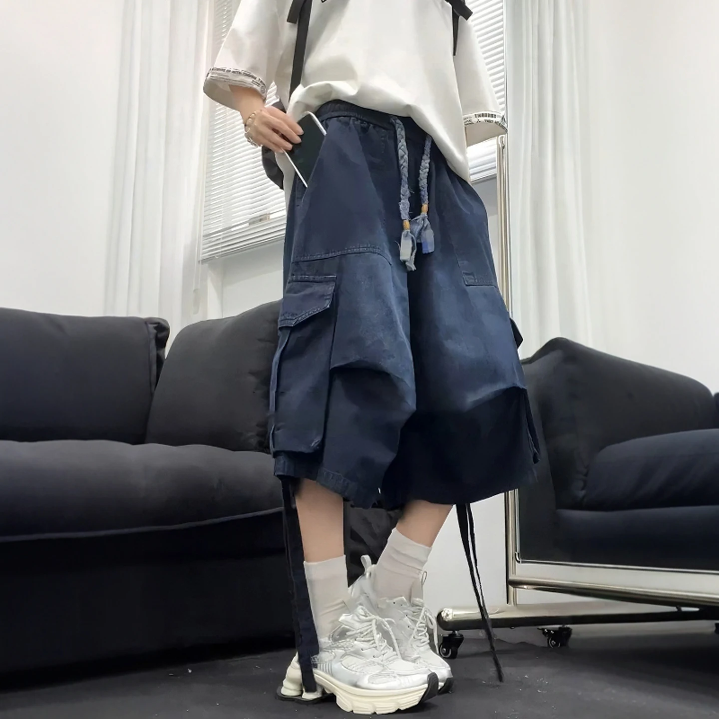 Summer Style Wide Leg Workwear Shorts Men's Women's Pleated Sashes Loose Fit High Street American Style Bamboo Node Blue Pants
Summer Style Wide Leg Workwear Shorts Men's Women's Pleated Sashes Loose Fit High Street American Style Bamboo Node Blue Pants
