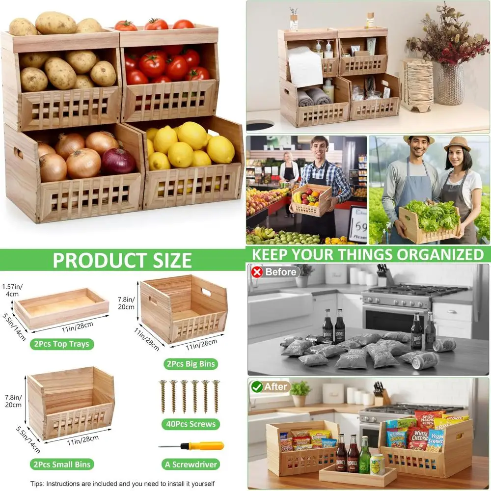 6-Pack Wooden Pantry Bins with 2 Lids for Kitchen Storage, Stackable and Open-Front for Fruits, Vegetables, and More
6-Pack Wooden Pantry Bins with 2 Lids for Kitchen Storage, Stackable and Open-Front for Fruits, Vegetables, and More