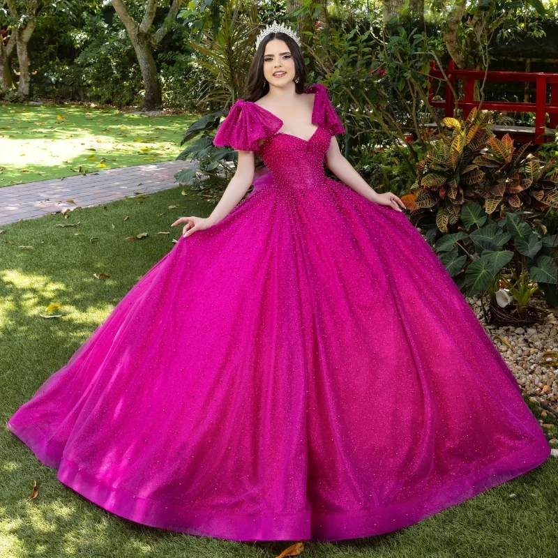 Customized Rose Red Shiny Quinceanera Dresses Off The Shoulder Beading Pearl Tull Ball Gown Birthday Party Sweet 16 Vestidos De
Customized Rose Red Shiny Quinceanera Dresses Off The Shoulder Beading Pearl Tull Ball Gown Birthday Party Sweet 16 Vestidos De
