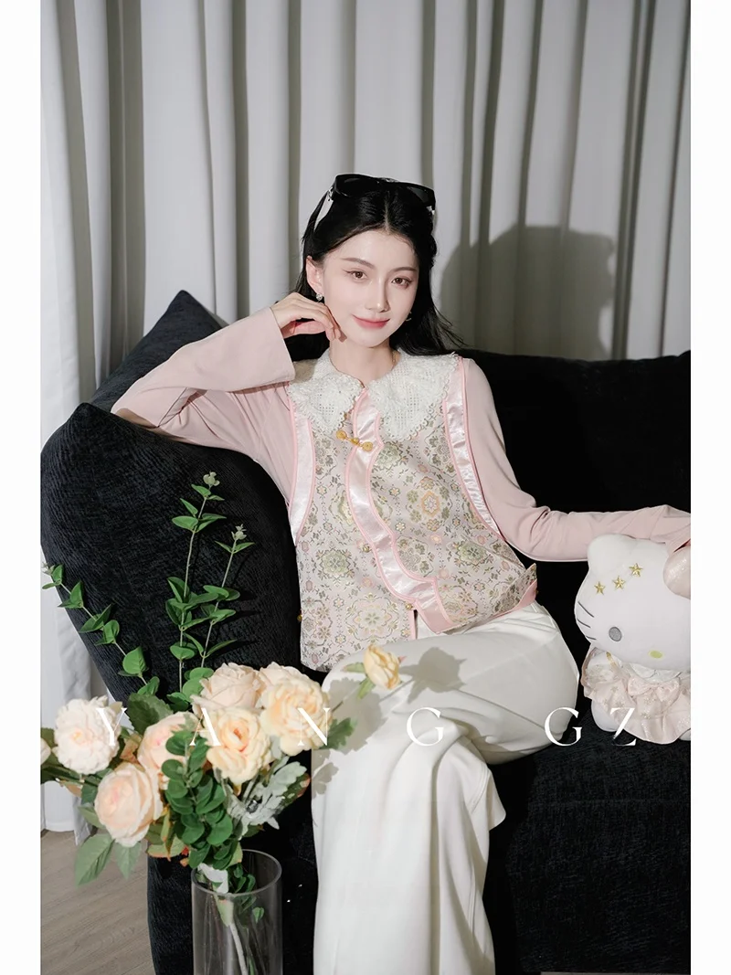 New Chinese Style round Neck Open Cardigan Vest Outerwear Women's Yang GZ Lotus Hue Floral Print Loose Fit Button up Top
New Chinese Style round Neck Open Cardigan Vest Outerwear Women's Yang GZ Lotus Hue Floral Print Loose Fit Button up Top