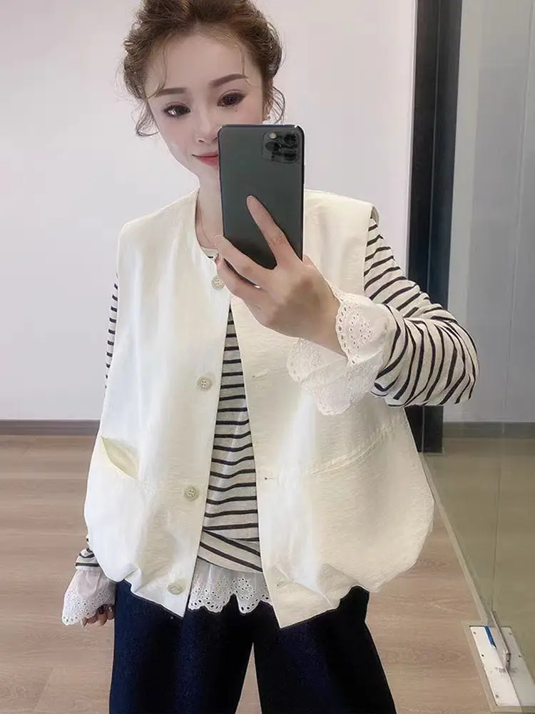 Casual Style Women's Vest Jacket Spring Autumn New Small Size Outerwear Floral Bud Hemline Fashionable Commute Wind
Casual Style Women's Vest Jacket Spring Autumn New Small Size Outerwear Floral Bud Hemline Fashionable Commute Wind