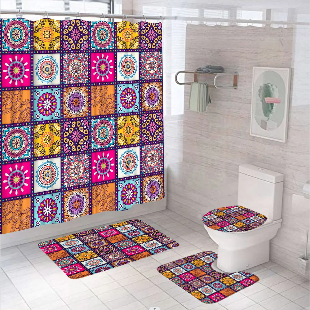 4Pc Bohemia Ethnic Style Bathroom Curtains Colorful Mandala Waterproof Shower Curtain Set Non-Slip Bath Mat Rug Toilet Lid Cover
4Pc Bohemia Ethnic Style Bathroom Curtains Colorful Mandala Waterproof Shower Curtain Set Non-Slip Bath Mat Rug Toilet Lid Cover