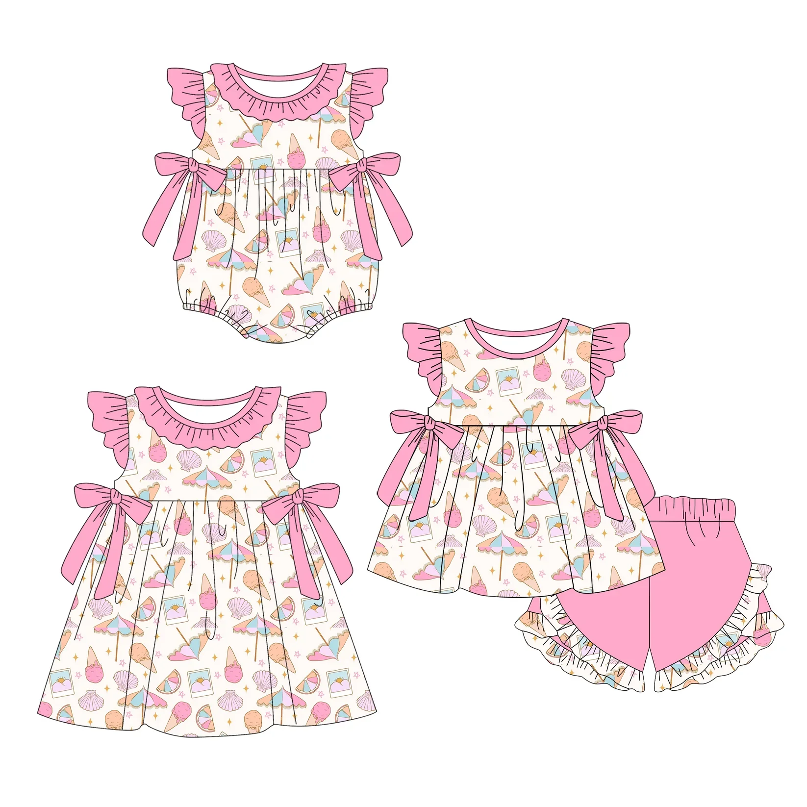 New Boutique children's set summer girl pearl shell umbrella watermelon print shorts lace girl set baby romper dress 3 piece set
New Boutique children's set summer girl pearl shell umbrella watermelon print shorts lace girl set baby romper dress 3 piece set
