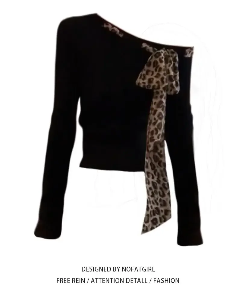 Slanted Shoulder Leopard Print T-shirt Sweet Hot Girl Retro Long-sleeved Women's Autumn Lace-up Slim Fit Top Female Clothes
Slanted Shoulder Leopard Print T-shirt Sweet Hot Girl Retro Long-sleeved Women's Autumn Lace-up Slim Fit Top Female Clothes