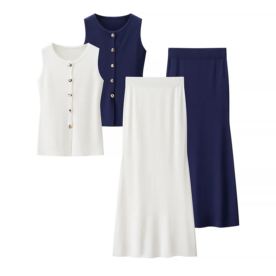 Casual Knit 2 Pieces Suit Women Slim O Neck Sleeveless Vests Hip Package Long Skirts 2025 Spring Lady Outfit
Casual Knit 2 Pieces Suit Women Slim O Neck Sleeveless Vests Hip Package Long Skirts 2025 Spring Lady Outfit