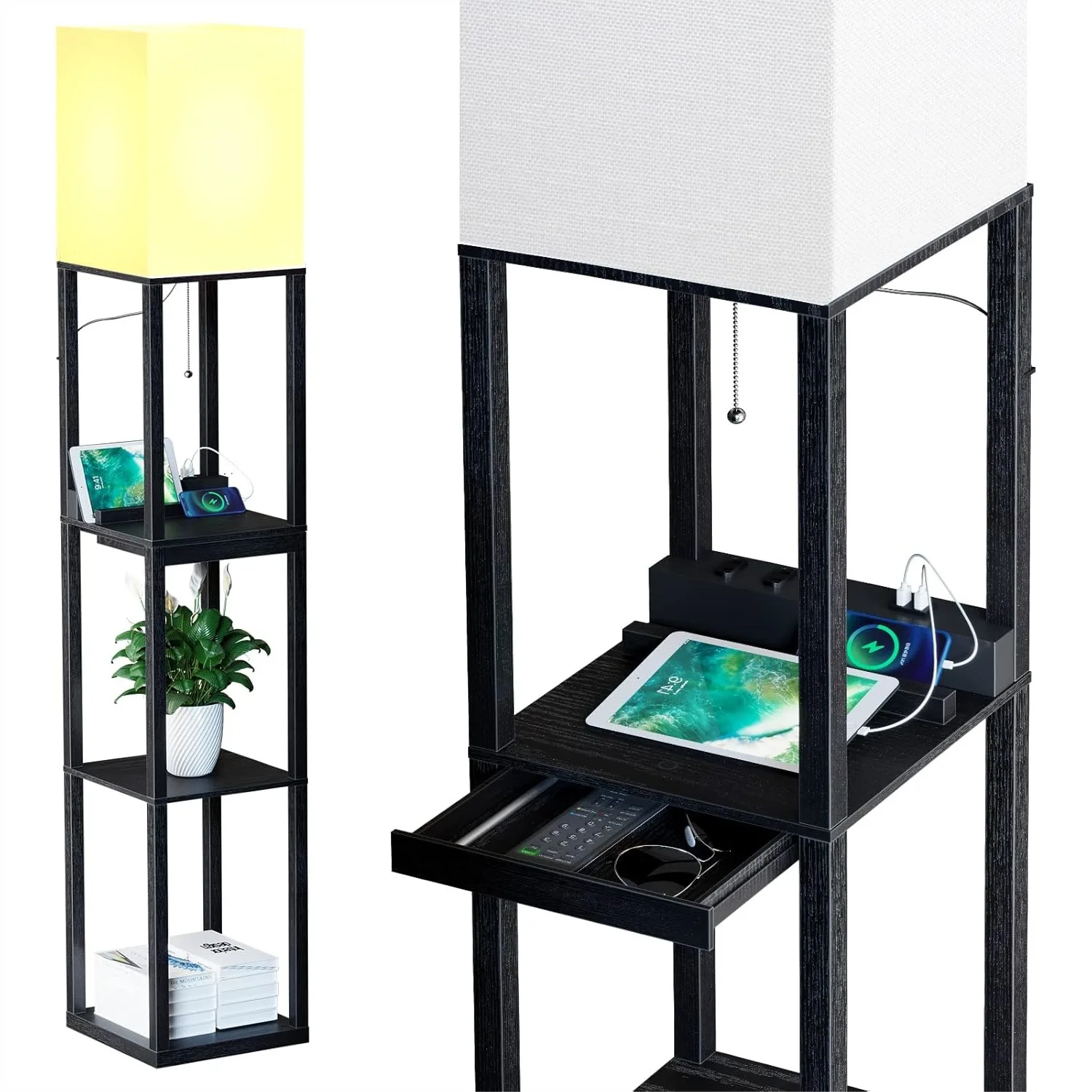 Floor Lamp with Shelves, Dimmable Solid Wood Standing Lamp with 1 Drawer, 2 USB Ports & Power Outlet for Living Room Bedroom
Floor Lamp with Shelves, Dimmable Solid Wood Standing Lamp with 1 Drawer, 2 USB Ports & Power Outlet for Living Room Bedroom