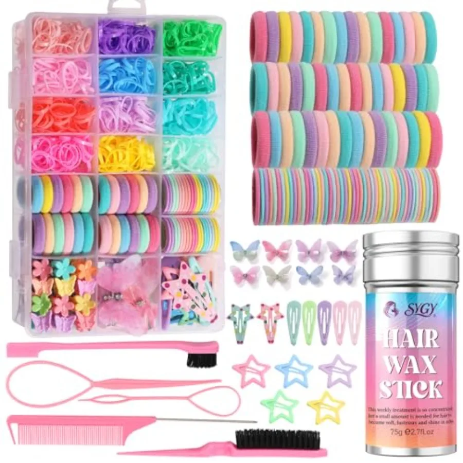 Hair Accessories for Girls, 1350P Colorful Hair Ties with 44P Hair Clips, Glitter Butterfly Hair Clips, Hair Wax Stick, Butterf
Hair Accessories for Girls, 1350P Colorful Hair Ties with 44P Hair Clips, Glitter Butterfly Hair Clips, Hair Wax Stick, Butterf