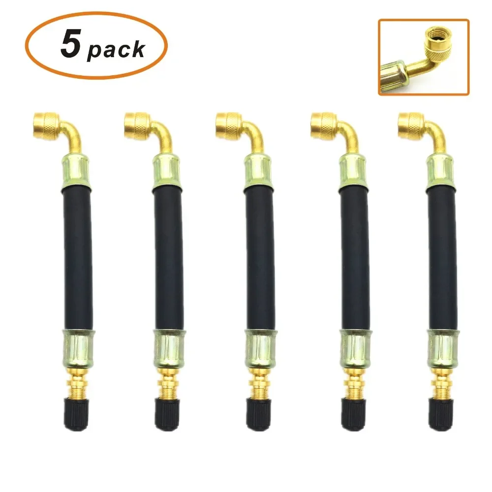 Pack of 5 Flexible Rubber Valve Extension 5" Long 90 Degree Bent End 100% Brass Stem Work w/ Tire Valve Directly Tire Inflation
Pack of 5 Flexible Rubber Valve Extension 5" Long 90 Degree Bent End 100% Brass Stem Work w/ Tire Valve Directly Tire Inflation