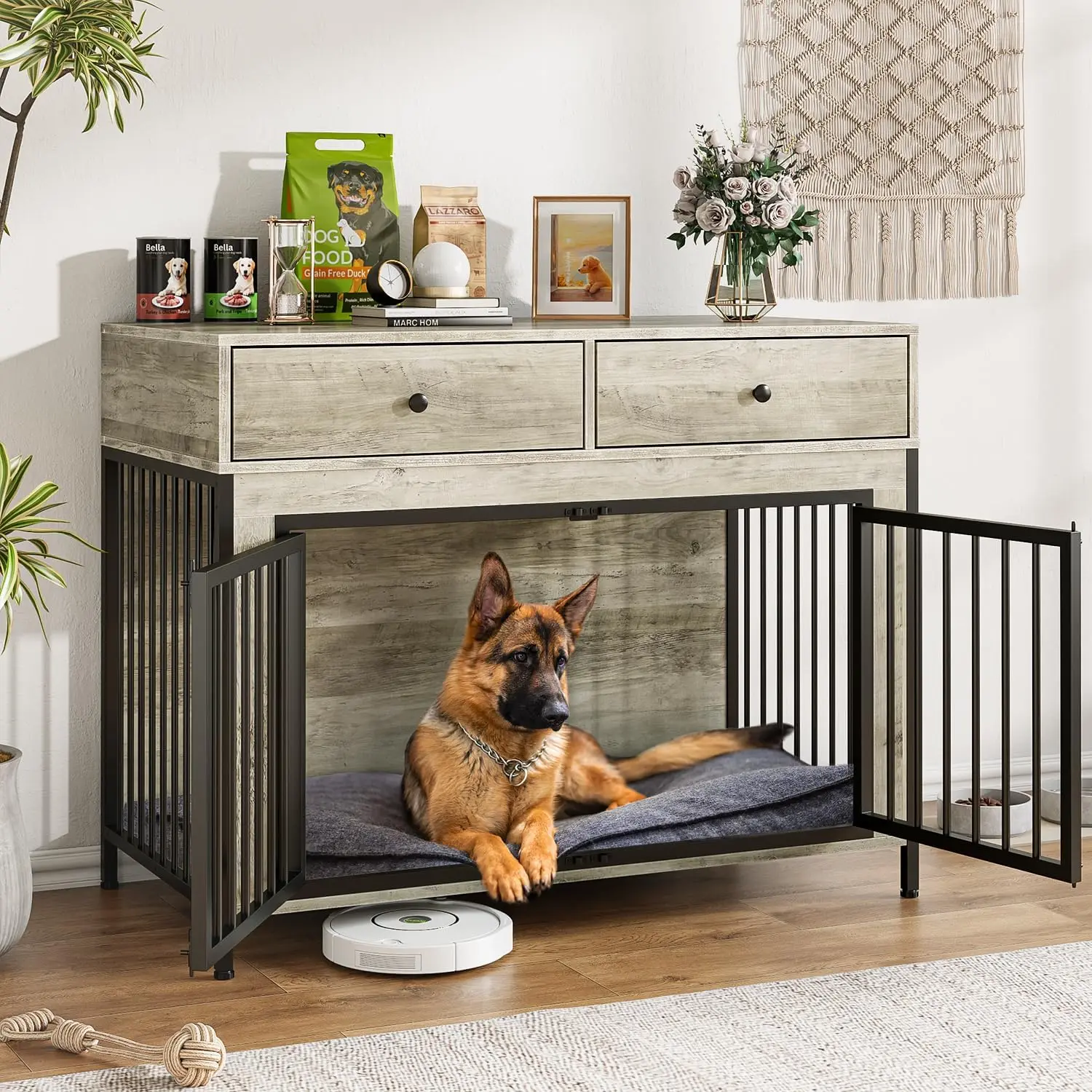 44 Inch Large Dog Crate Furniture with 2 Storage Drawers, Wooden Dog Kennel Furniture as End Table
44 Inch Large Dog Crate Furniture with 2 Storage Drawers, Wooden Dog Kennel Furniture as End Table