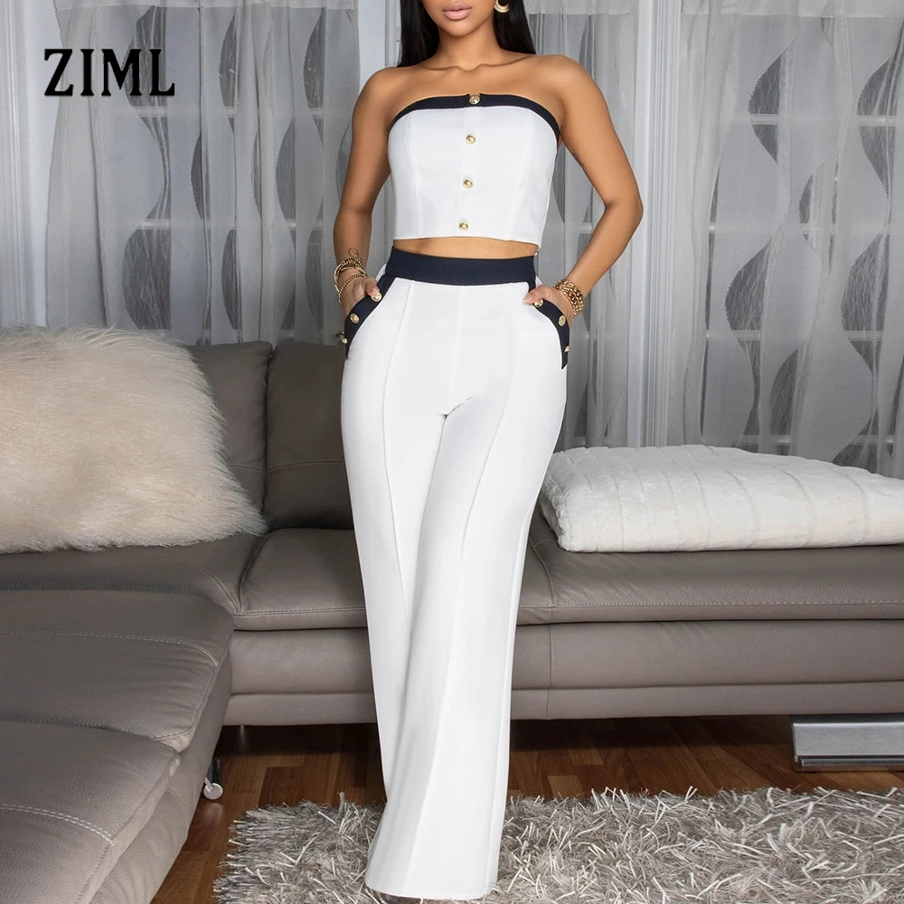 ZIML Hit Color Chic Two Piece Sets for Women Strapless Sleeveless Backless Tops High Waist Spliced Pckets Minimalist Set Female
ZIML Hit Color Chic Two Piece Sets for Women Strapless Sleeveless Backless Tops High Waist Spliced Pckets Minimalist Set Female