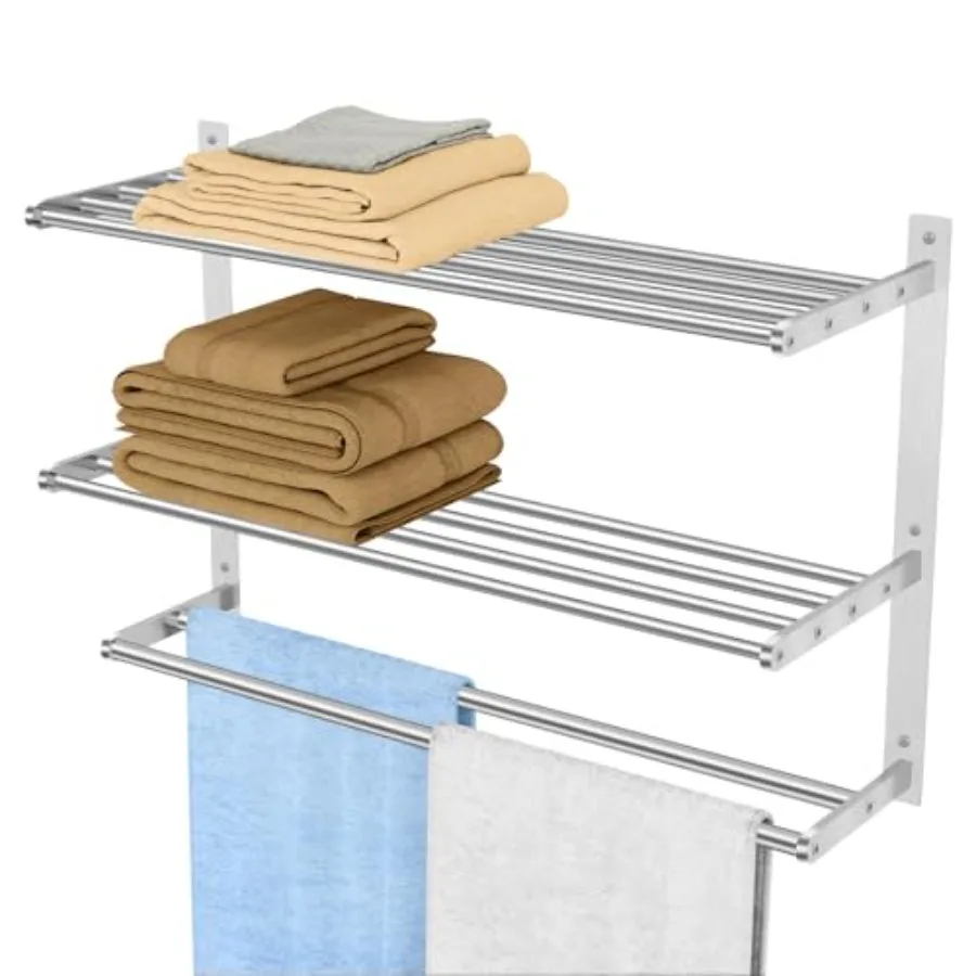 24 Inch 3 Tier Bathroom Towel Rack with Double Towel Bar Brushed Nickel Stainless Steel Towel Shelf for Wall Mount Towel Storag
24 Inch 3 Tier Bathroom Towel Rack with Double Towel Bar Brushed Nickel Stainless Steel Towel Shelf for Wall Mount Towel Storag