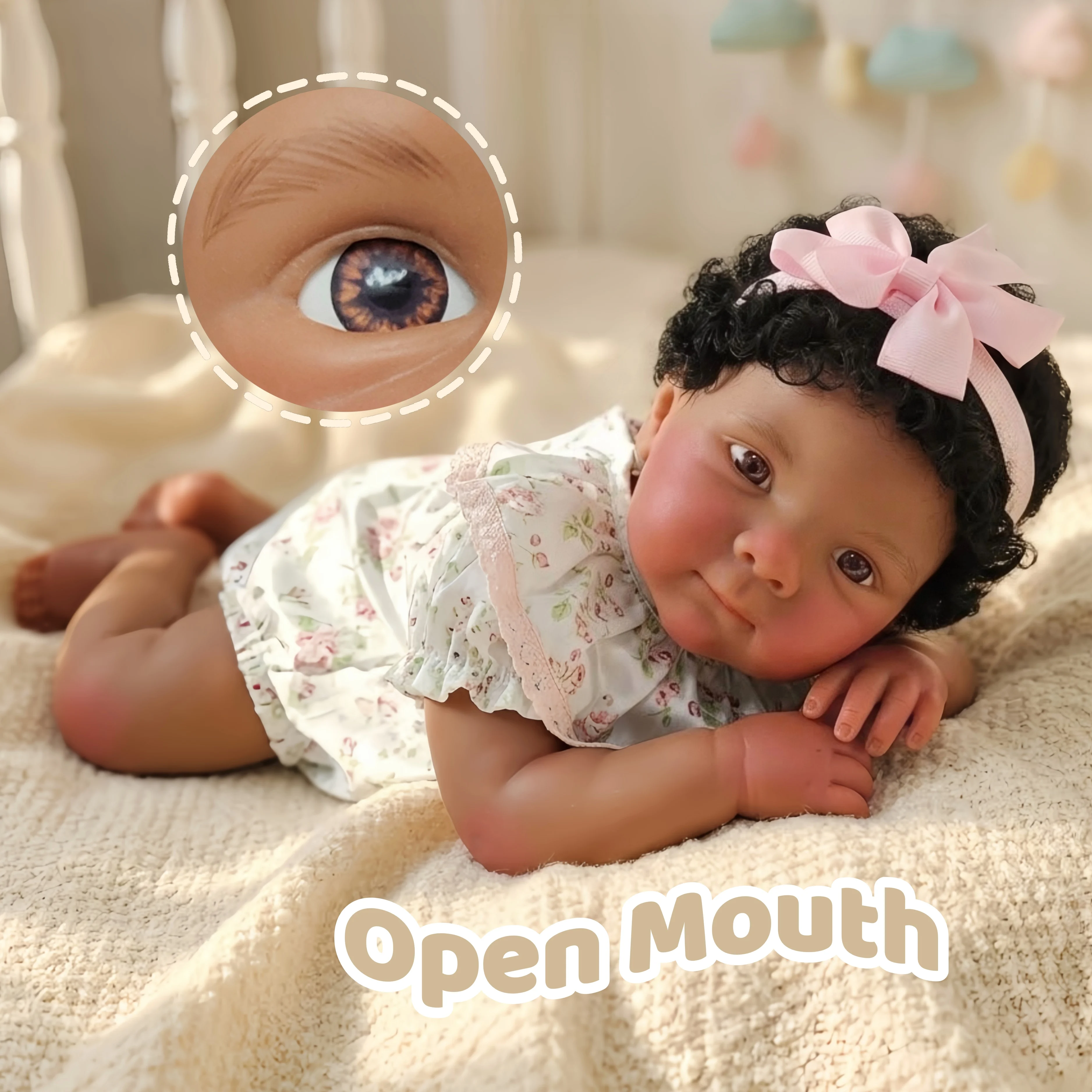 18 Inch Dark Skin Bettie Silicone Reborn Doll, Open Mouth Rooted Hair, Realistic Skin, Collect Gift, Bebe Reborn De Silicona
18 Inch Dark Skin Bettie Silicone Reborn Doll, Open Mouth Rooted Hair, Realistic Skin, Collect Gift, Bebe Reborn De Silicona