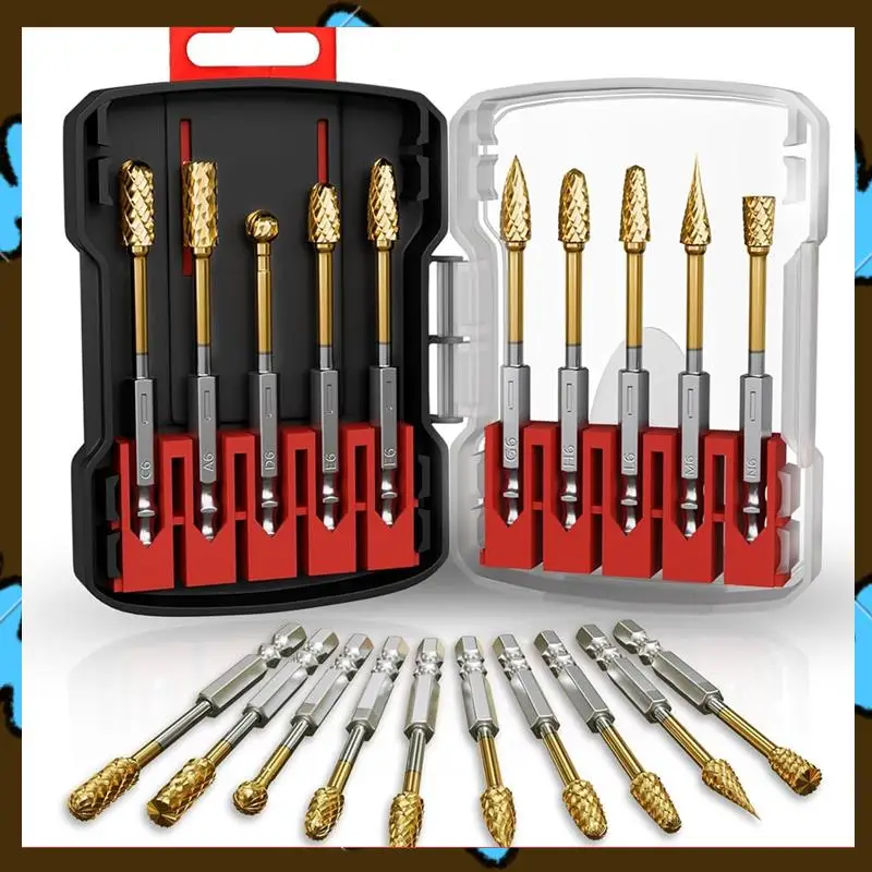 Promotion! 10PCS Titanium Gold Carbide Burr Set Die Grinder Bits For Metal, Wood, Stone For Electric Grinding Burr Set Die Grind
Promotion! 10PCS Titanium Gold Carbide Burr Set Die Grinder Bits For Metal, Wood, Stone For Electric Grinding Burr Set Die Grind