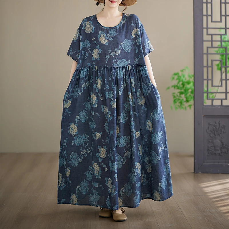 Fashionable Long Printed Dress Bohemian Style plus Size round Neck Short Sleeve High Waist Cotton Summer Citywalk Dress
Fashionable Long Printed Dress Bohemian Style plus Size round Neck Short Sleeve High Waist Cotton Summer Citywalk Dress