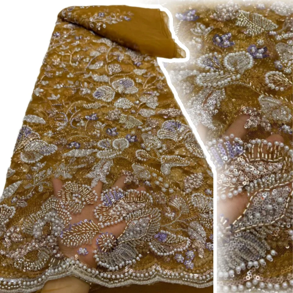 Luxury African Sequins Lace Fabric High Quality Nigerian French Groom Heavy Beaded for Sewing Wedding Party Dress 5 Yards 2516
Luxury African Sequins Lace Fabric High Quality Nigerian French Groom Heavy Beaded for Sewing Wedding Party Dress 5 Yards 2516
