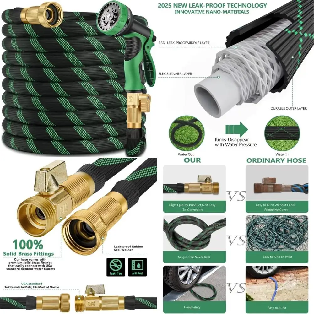 Flexible 150-Foot Garden Hose with 10-Function Spray Nozzle, Brass Fittings, Lightweight and Durable for Outdoor Watering Needs
Flexible 150-Foot Garden Hose with 10-Function Spray Nozzle, Brass Fittings, Lightweight and Durable for Outdoor Watering Needs