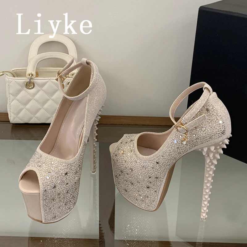 Liyke New Design Rivet Super High Heels Slingback Sandals Fashion Glitter Rhinestones Platform Pumps Women Wedding Banquet Shoe
Liyke New Design Rivet Super High Heels Slingback Sandals Fashion Glitter Rhinestones Platform Pumps Women Wedding Banquet Shoe