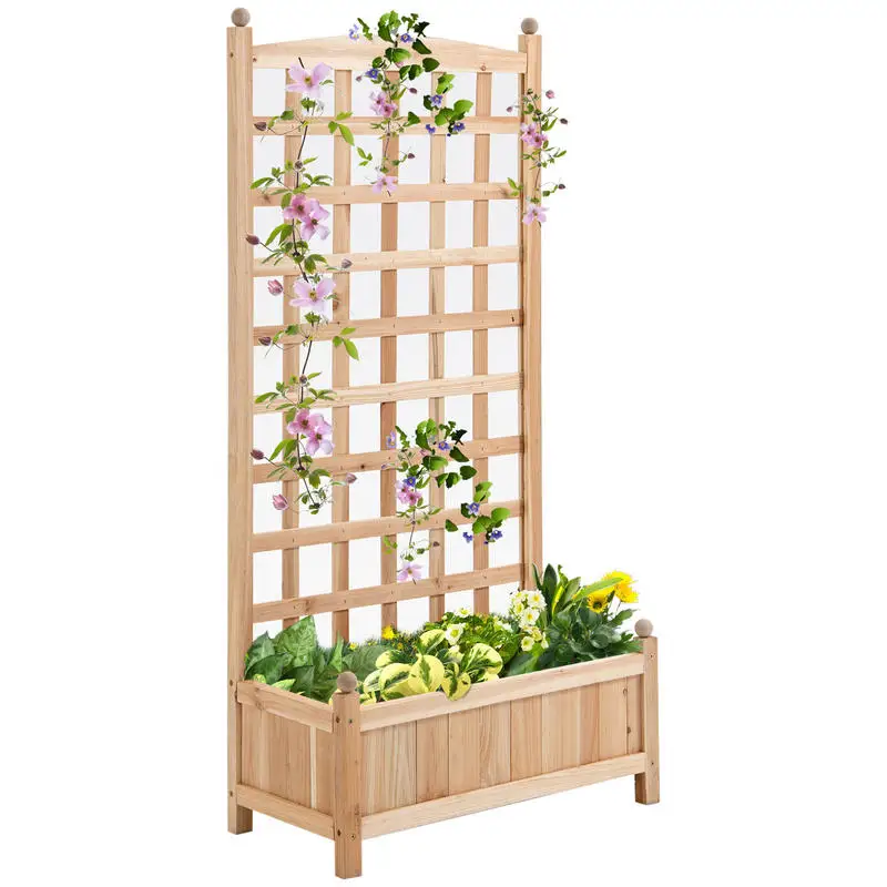 Wooden Raised Garden Bed with Trellis, Outdoor Planter Box with Drainage Crevices for Climbing Vine Plants Flowers, 24" x 12" x 49"
Wooden Raised Garden Bed with Trellis, Outdoor Planter Box with Drainage Crevices for Climbing Vine Plants Flowers, 24" x 12" x 49"