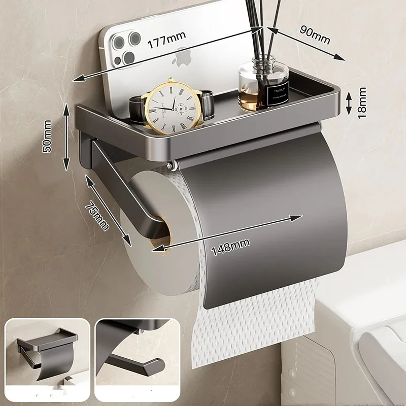 Punch-Free Wall-Mounted Roll Paper Racks Toilet Paper Holder Toilet Papers Storage Phone Stand Tray Organizer Bathroom Accessory
Punch-Free Wall-Mounted Roll Paper Racks Toilet Paper Holder Toilet Papers Storage Phone Stand Tray Organizer Bathroom Accessory