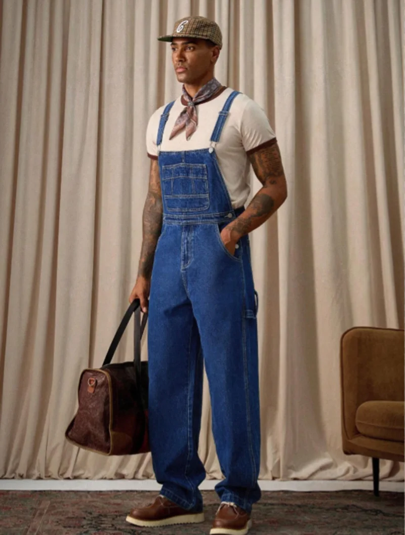 Men's Vintage Denim Overalls, Loose Straight Fit Utility Bib Overalls
Men's Vintage Denim Overalls, Loose Straight Fit Utility Bib Overalls