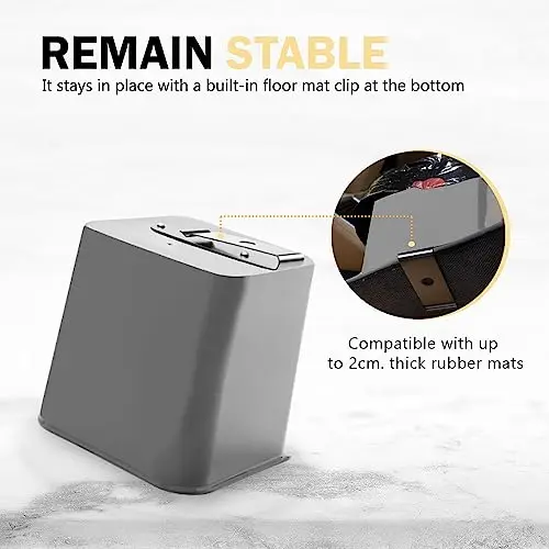 Gray Automotive Waste Bin With 7 Rolls Of Bags, Waterproof Leakproof Design, Floor Mat Clip For Stability, Fits Up To 2cm Mats
Gray Automotive Waste Bin With 7 Rolls Of Bags, Waterproof Leakproof Design, Floor Mat Clip For Stability, Fits Up To 2cm Mats