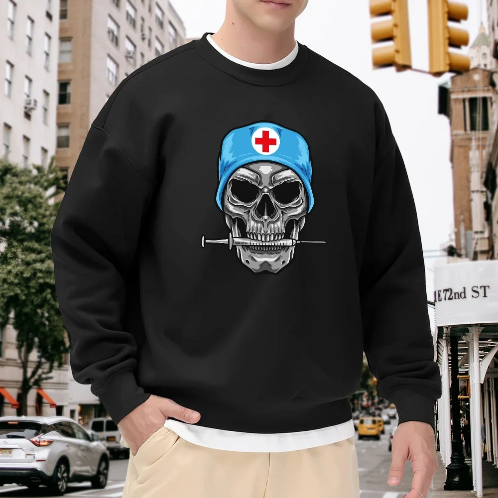 Men's Black Crew Neck Sweatshirt with Skull Print, Loose Casual Street Style, Trendy and Versatile for Everyday Wear, Comfortable and Breathable for Autumn and Winter
Men's Black Crew Neck Sweatshirt with Skull Print, Loose Casual Street Style, Trendy and Versatile for Everyday Wear, Comfortable and Breathable for Autumn and Winter