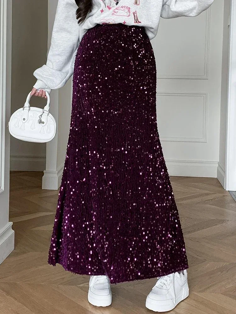 Sequins Skirt Women Fashion High Waisted Shiny Trumpet Skirts 2023 Solid Vintage Elegant Ruffles Skirt Autumn Winter New
Sequins Skirt Women Fashion High Waisted Shiny Trumpet Skirts 2023 Solid Vintage Elegant Ruffles Skirt Autumn Winter New