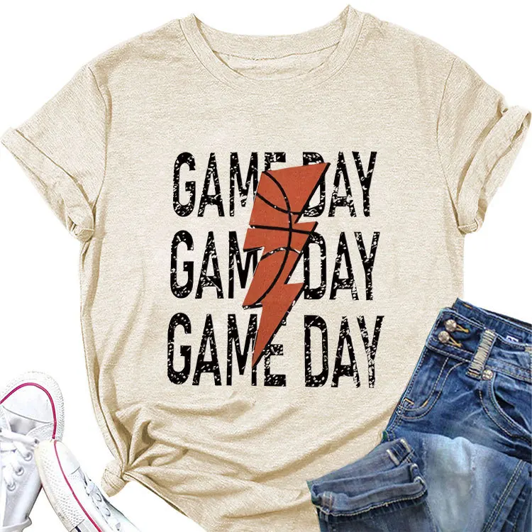 Summer new game day basketball flash print short sleeve T-shirt loose casual crewneck top
Summer new game day basketball flash print short sleeve T-shirt loose casual crewneck top
