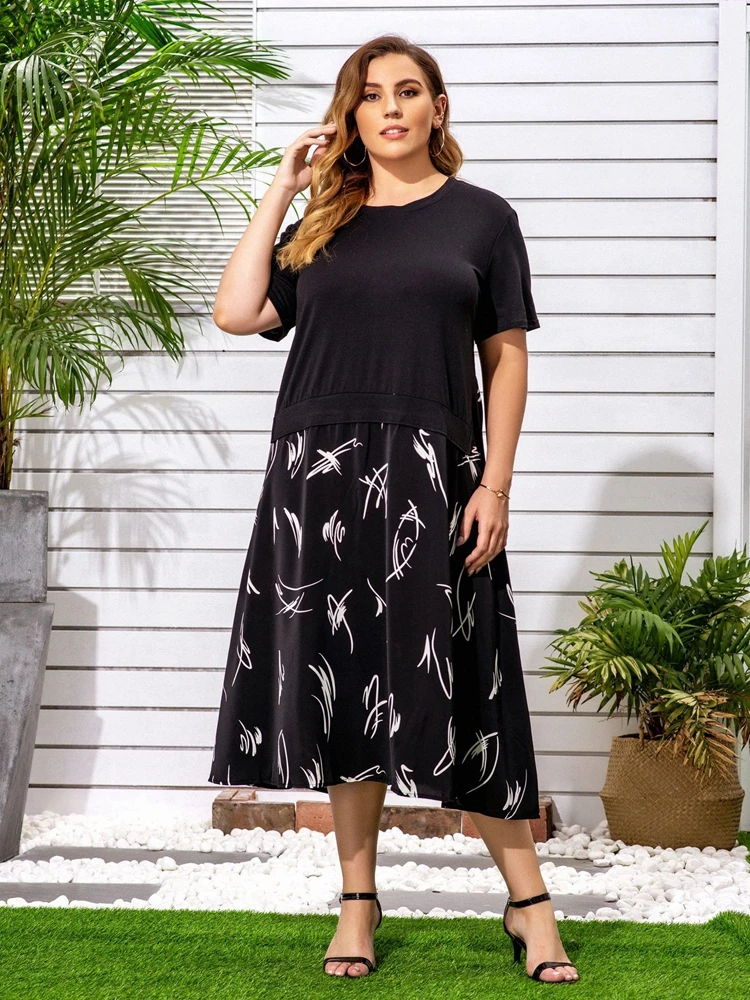 Summer new ladies plus size casual dress 6XL 5XL 4XL fashion women's round neck short sleeve stitching loose print dress
Summer new ladies plus size casual dress 6XL 5XL 4XL fashion women's round neck short sleeve stitching loose print dress