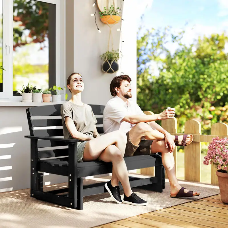 Patio Glider Bench w/ HDPE Slatted Double Rocking Chair, Black
Patio Glider Bench w/ HDPE Slatted Double Rocking Chair, Black