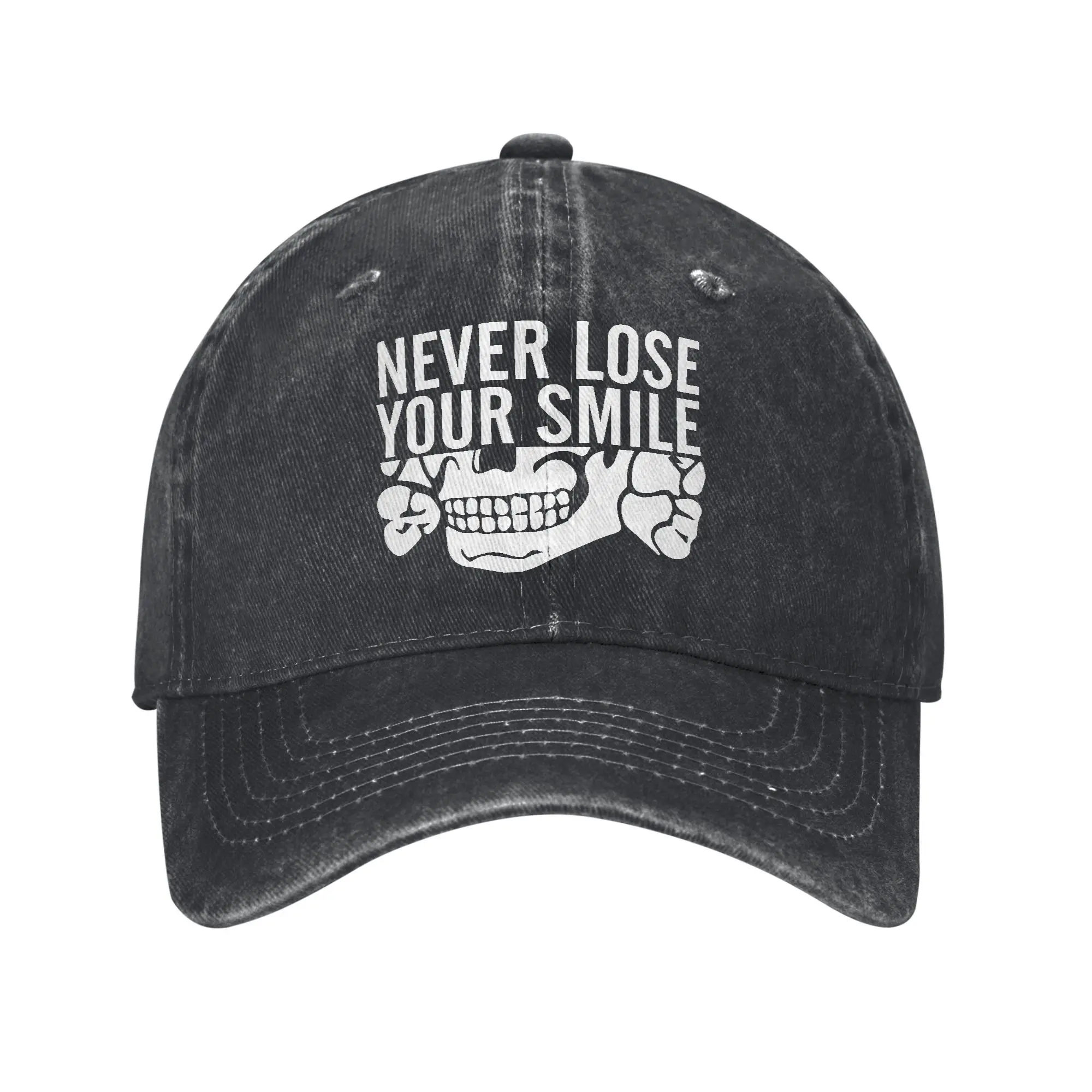 Бейсбольная кепка Never Lose Your Smile, винтажная джинсовая кепка от солнца с потертостями, унисекс, уличная, всесезонная, для путешествий, регулируемая кепка, шляпа
Бейсбольная кепка Never Lose Your Smile, винтажная джинсовая кепка от солнца с потертостями, унисекс, уличная, всесезонная, для путешествий, регулируемая кепка, шляпа