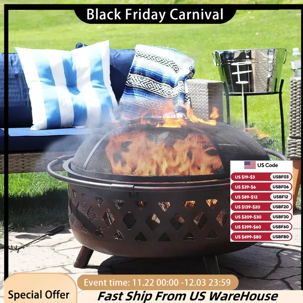 Wood-Burning Fire Pit - Includes Spark Screen, Fireplace Poker, and Round Cover, Fireplaces for Bonfire Picnic, Outdoor Heaters
Wood-Burning Fire Pit - Includes Spark Screen, Fireplace Poker, and Round Cover, Fireplaces for Bonfire Picnic, Outdoor Heaters
