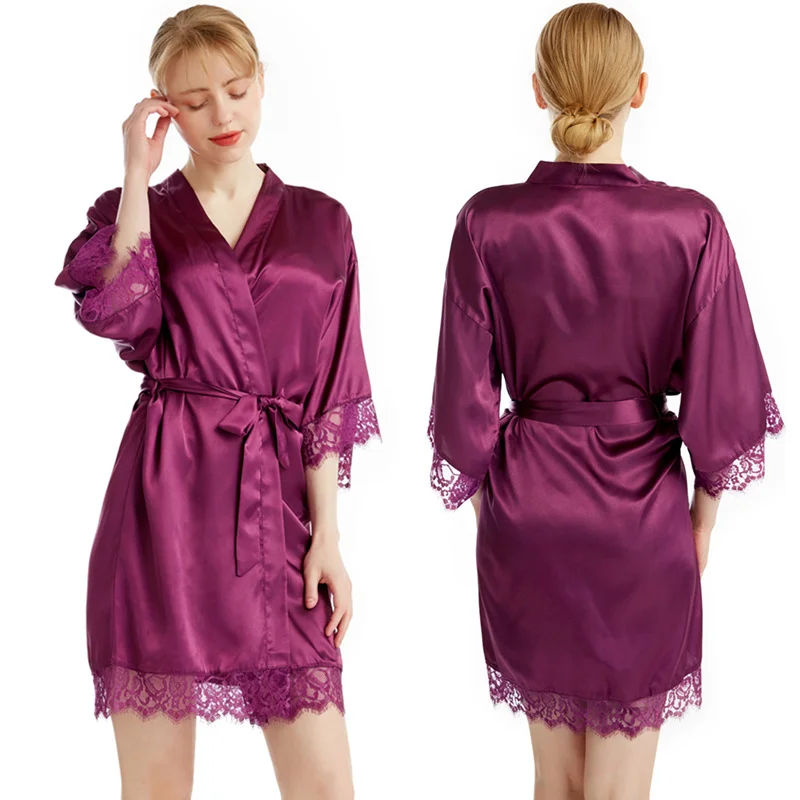 Elegant Solid Color Satin Bathrobe Sexy Lace Edge Luxury Silk Wedding Gown Pajamas for Summer Ladies
Elegant Solid Color Satin Bathrobe Sexy Lace Edge Luxury Silk Wedding Gown Pajamas for Summer Ladies