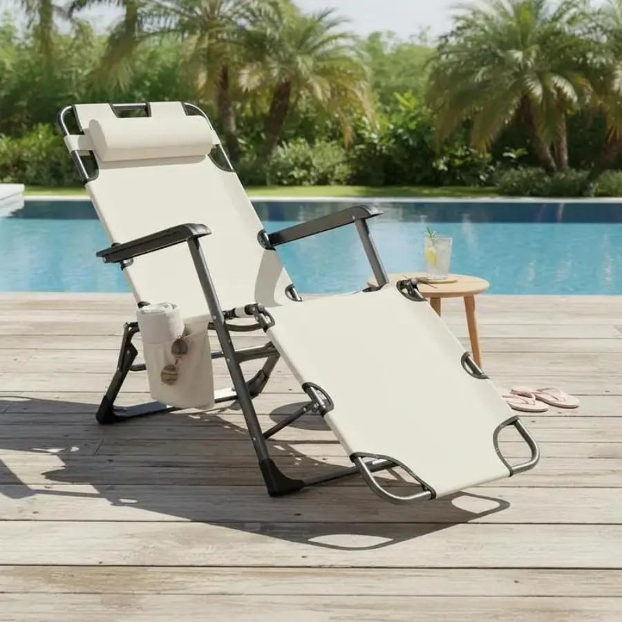 Folding Chaise Lounge Chair for Outside, 2-in-1 Tanning Chair with Pillow & Pocket, Adjustable Pool Chair for Beach, Patio, Lawn, Deck, Cream White
Folding Chaise Lounge Chair for Outside, 2-in-1 Tanning Chair with Pillow & Pocket, Adjustable Pool Chair for Beach, Patio, Lawn, Deck, Cream White