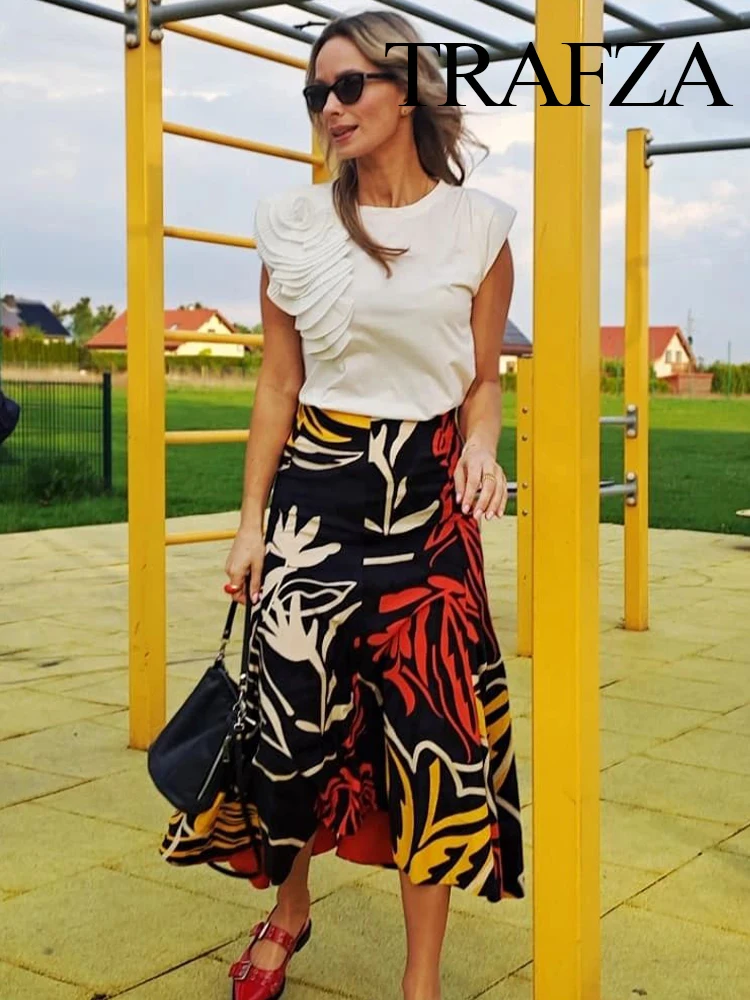 TRAFZA Women's Summer New Retro Print Slim Irregular Midi Skirt Female Chic High Waist Fashion Versatile Vacation Casual Skirt
TRAFZA Women's Summer New Retro Print Slim Irregular Midi Skirt Female Chic High Waist Fashion Versatile Vacation Casual Skirt