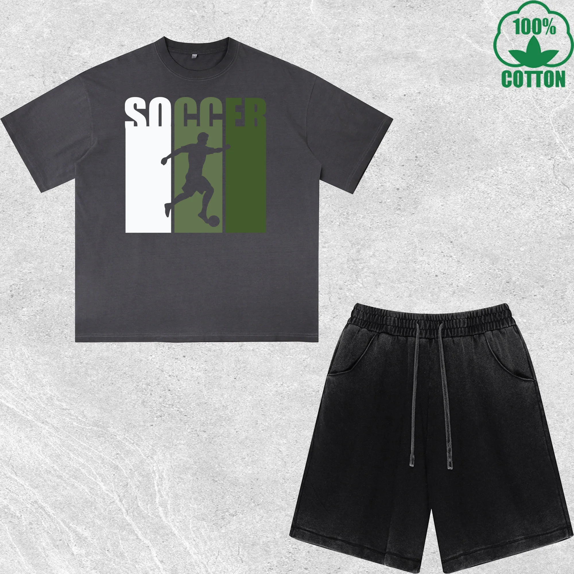 Soccer Love Printed Dirty Wash T-Shirt Shorts Set Combo Loose Trendy Fashionable 100%Cotton Black Suit
Soccer Love Printed Dirty Wash T-Shirt Shorts Set Combo Loose Trendy Fashionable 100%Cotton Black Suit