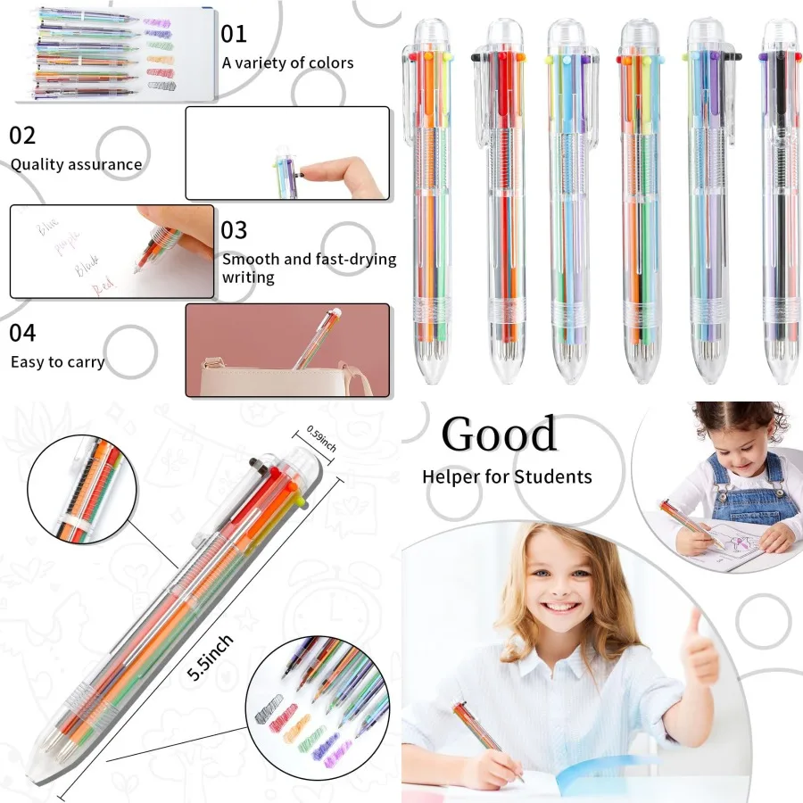 6-in-1 Multicolor Retractable Ballpoint Pens with 6 Colors in One Transparent Barrel 0.5mm for Office and School Use Ideal for
6-in-1 Multicolor Retractable Ballpoint Pens with 6 Colors in One Transparent Barrel 0.5mm for Office and School Use Ideal for