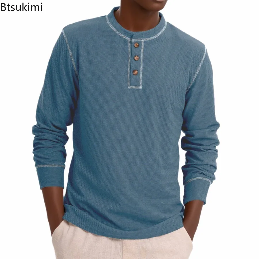 Mens Spring Autumn Long Sleeve Waffle T Shirt Henry Collar Casual Solid T-Shirts High Quality Male Fashion Patchwork Pullover
Mens Spring Autumn Long Sleeve Waffle T Shirt Henry Collar Casual Solid T-Shirts High Quality Male Fashion Patchwork Pullover