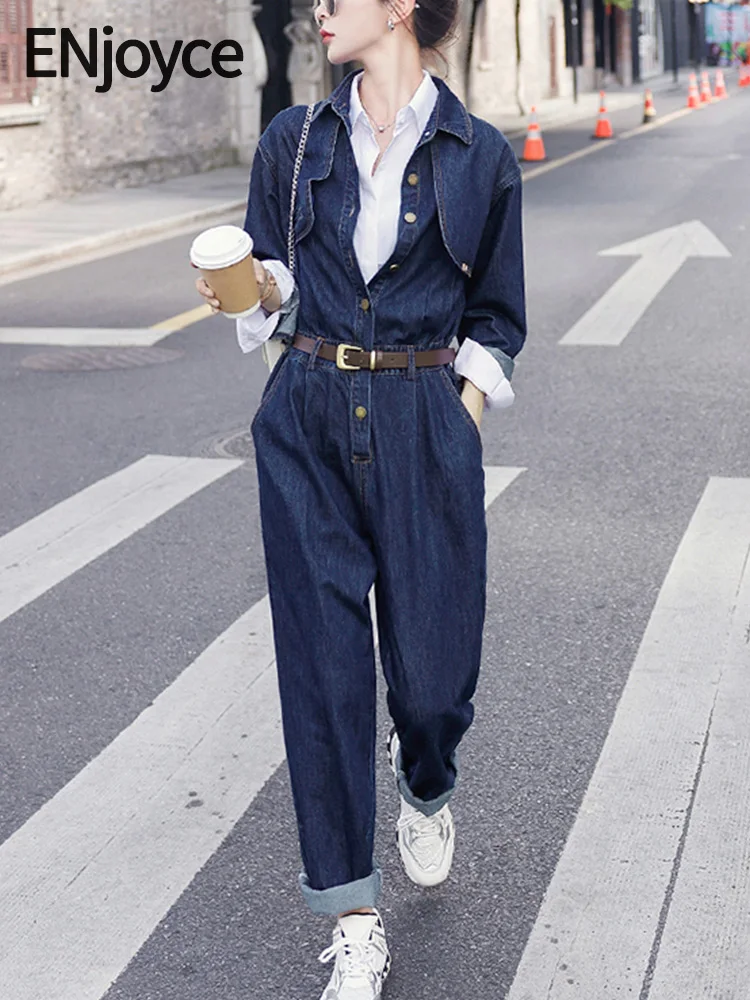 ENjoyce 2024 Spring Women Vintage Dark Blue Denim Jumpsuits with Belt Korean Fashion Street Wear Cargo Jeans Playsuit Bodysuits
ENjoyce 2024 Spring Women Vintage Dark Blue Denim Jumpsuits with Belt Korean Fashion Street Wear Cargo Jeans Playsuit Bodysuits