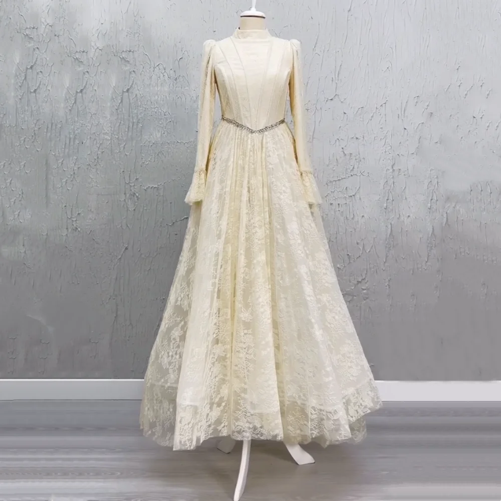 Customized Classic High Collar Long Sleeves Evening Dress Lace A-line Long Dresses Woman Elegant Party Wedding
Customized Classic High Collar Long Sleeves Evening Dress Lace A-line Long Dresses Woman Elegant Party Wedding