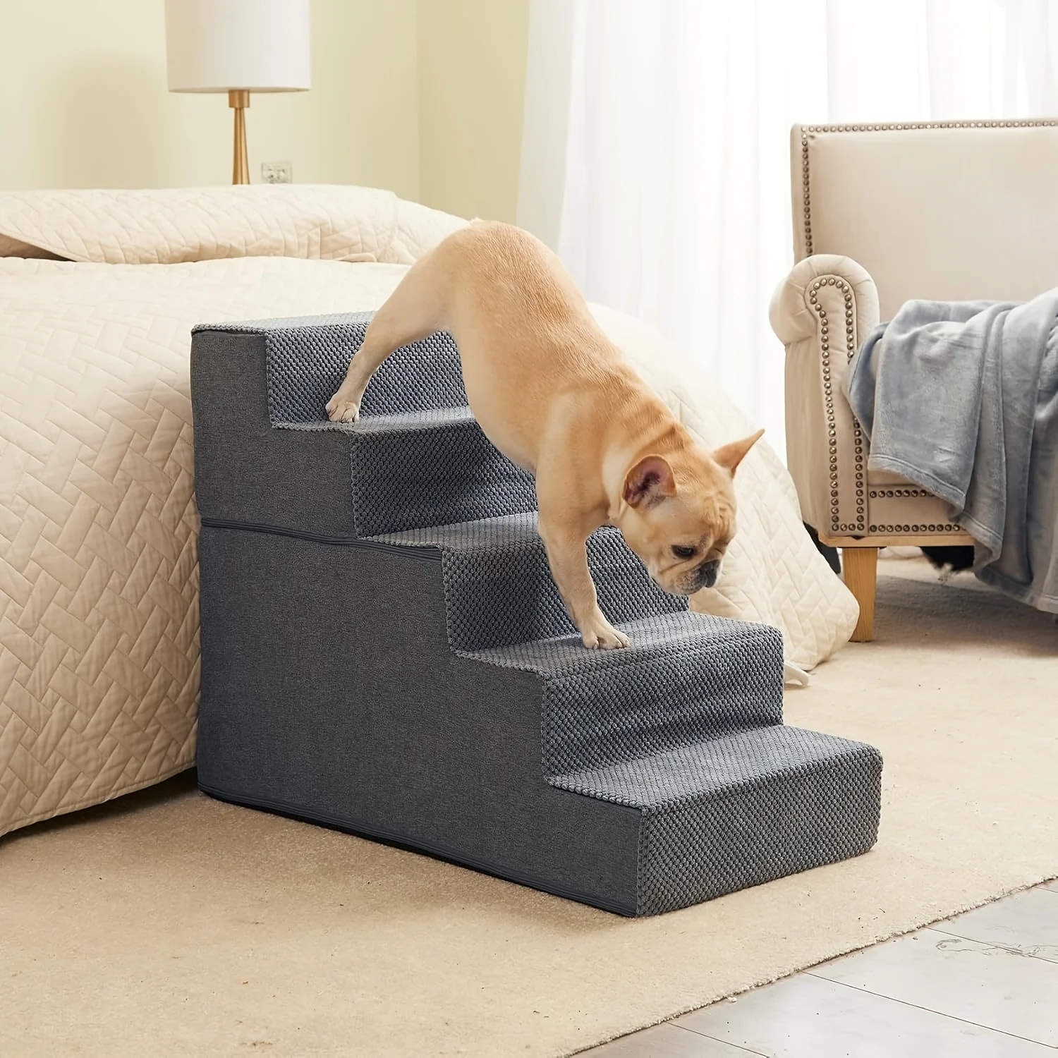 Pet Stairs Designed for Beds with Heights of 18" Or 22", Featuring 4 Or 5 Steps Suitable for Small Dogs And Cats, And a Non-Slip Ramp for Indoor Use
Pet Stairs Designed for Beds with Heights of 18" Or 22", Featuring 4 Or 5 Steps Suitable for Small Dogs And Cats, And a Non-Slip Ramp for Indoor Use