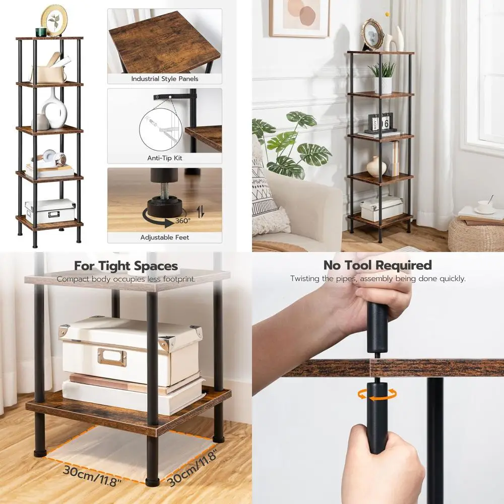 5-Tier Corner Shelf, Square Display Rack, Tall Storage Stand, Compact Bookcase, Rustic Brown & Black for Home & Office
5-Tier Corner Shelf, Square Display Rack, Tall Storage Stand, Compact Bookcase, Rustic Brown & Black for Home & Office