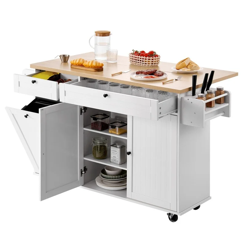 60-inch Kitchen Island Cart with Rolling Storage Cabinet and Drop Leaf Table
60-inch Kitchen Island Cart with Rolling Storage Cabinet and Drop Leaf Table