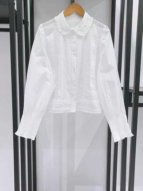 Elegant Heavy Embroidery Lace Mesh Splice Doll Collar Long Sleeve Women's Shirt Cotton Material Fashionable Spring Summer
Elegant Heavy Embroidery Lace Mesh Splice Doll Collar Long Sleeve Women's Shirt Cotton Material Fashionable Spring Summer