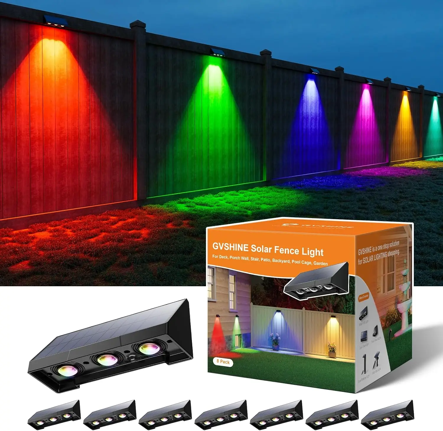 8-Pack Color-Changing Solar Fence Lights Outdoor LED Waterproof Yard Lamps 3X Lens for Patio, Deck, Pool Cage
8-Pack Color-Changing Solar Fence Lights Outdoor LED Waterproof Yard Lamps 3X Lens for Patio, Deck, Pool Cage