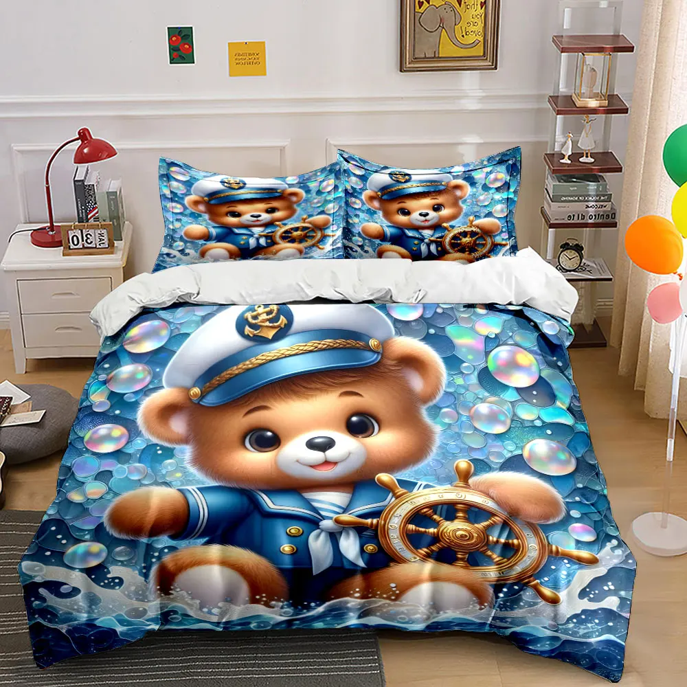 Sailor Teddy Bear with Bubble Background Print Soft Comfortable Duvet Cover Bedding Set Included 1*Duvet Cover 2*Pillowcases
Sailor Teddy Bear with Bubble Background Print Soft Comfortable Duvet Cover Bedding Set Included 1*Duvet Cover 2*Pillowcases