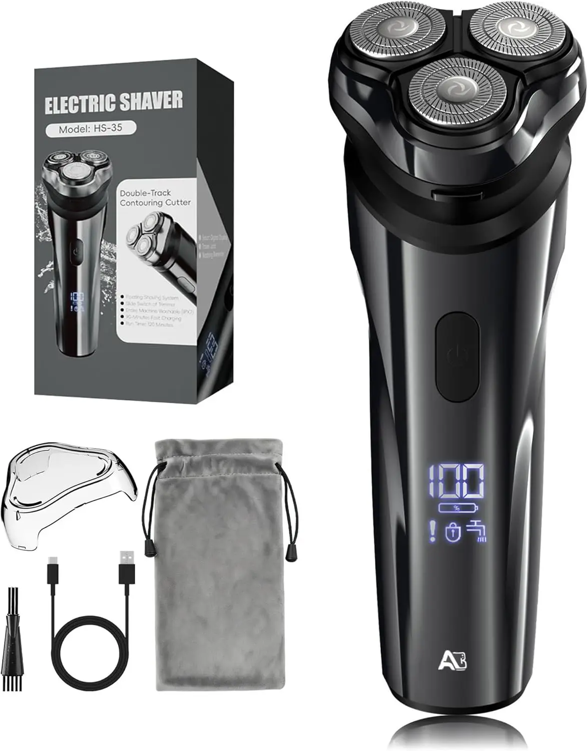 Men's Electric Shaver, Wet Dry Rotary Razor IPX7, 4D Floating Head, LED Display, Type-C, Travel Lock, Silver
Men's Electric Shaver, Wet Dry Rotary Razor IPX7, 4D Floating Head, LED Display, Type-C, Travel Lock, Silver